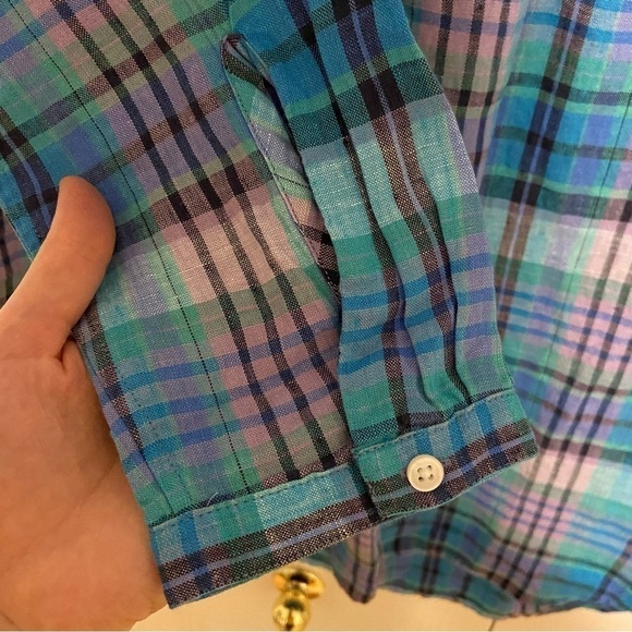 L.L.Bean 100% Linen Premium Washable Linen Long Tunic Top Plaid Small - Picture 6 of 11